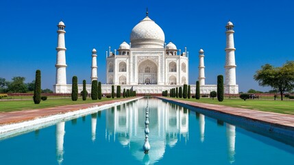 Naklejka premium Taj Mahal Reflection India Travel Architecture Landmark Historic Building World Her