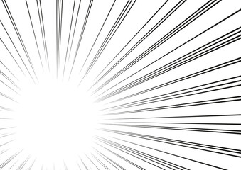 Fototapeta premium Radial speed lines for comic book, Manga or anime zoom frame, motion effect with blur, black and white vector background