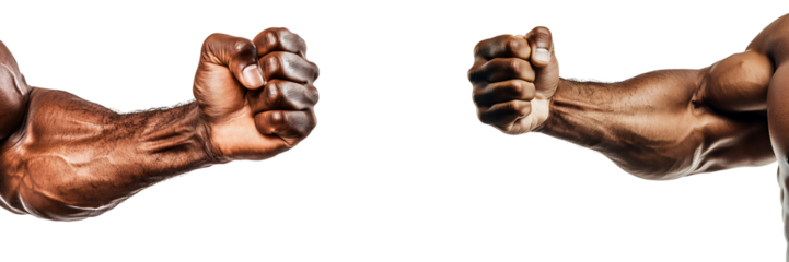 Set of a close-up of a bodybuilder flexing their biceps, isolated on a transparent background.