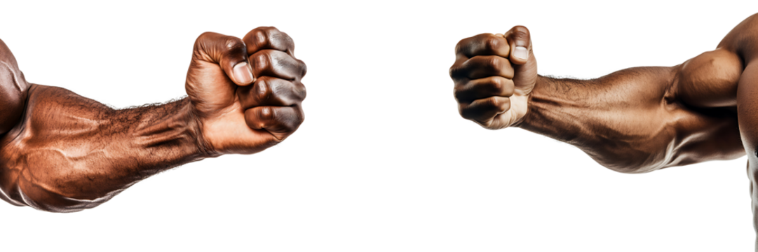 Set of a close-up of a bodybuilder flexing their biceps, isolated on a transparent background.