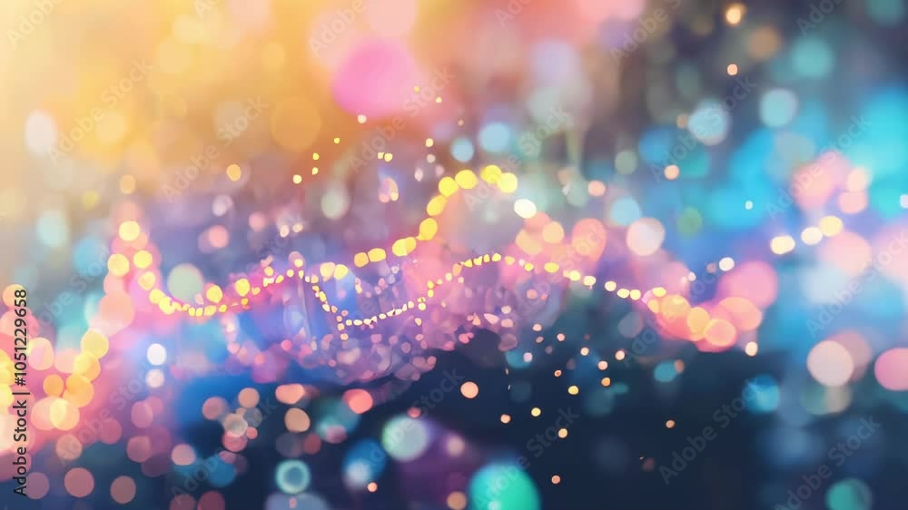 Poster soft, colorful abstract of bokeh lights and flowing waves, creating a dreamy and light-filled effect