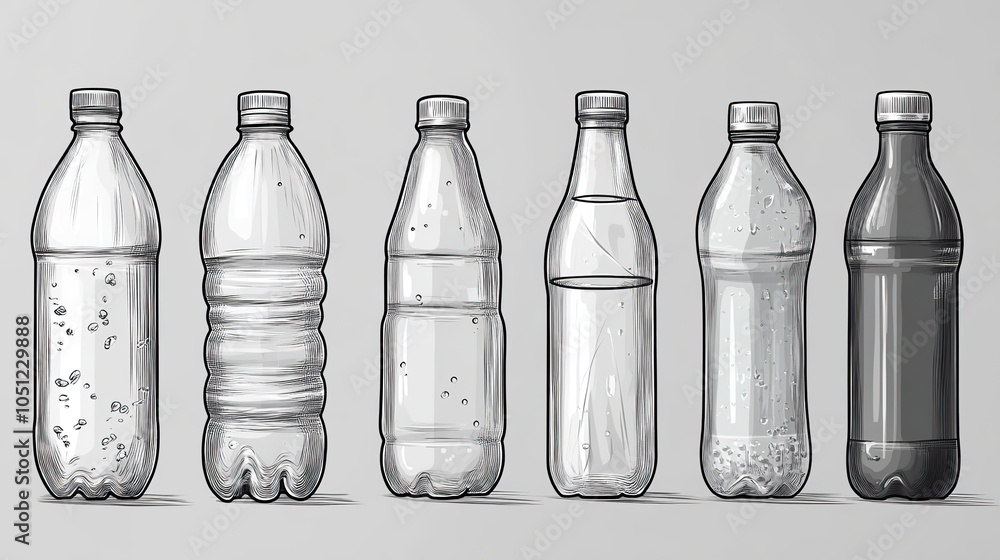 Aufkleber set of water bottle shapes is illustrated in vector format with simple line designs.