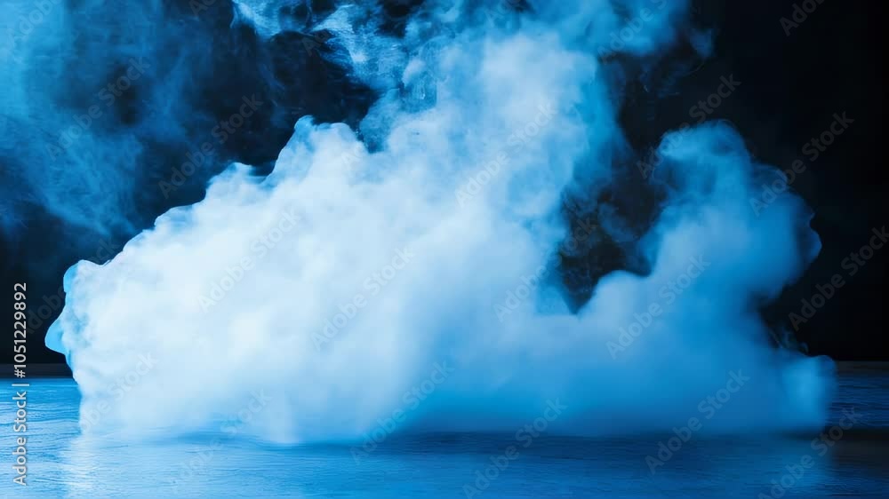 Poster dense blue smoke cloud floating on a dark background, creating a mysterious and atmospheric effect f