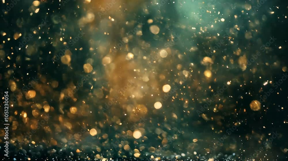 Poster abstract bokeh lights in golden tones against a dark background, creating a festive and magical atmo