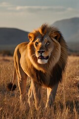 Fototapeta premium The lion’s gaze is sharp and unyielding, a perfect picture of ferocious majesty.