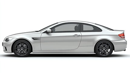 Obraz premium silver car is shown from the side on white background, offering clean profile view perfect for advertising banners.image