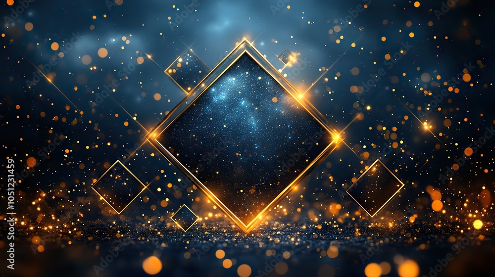 Aufkleber simple flat design featuring golden frame on blue background with dark blue geometric center for ele