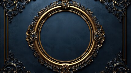 Obraz premium simple flat design featuring golden frame on blue background with dark blue geometric center for elegant style illustrations.illustration