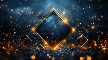simple flat design featuring golden frame on blue background with dark blue geometric center for elegant style illustrations.image