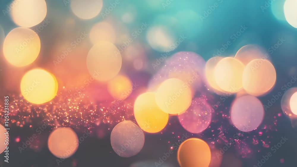 Poster Abstract colorful bokeh lights with a soft glow, creating a dreamy and festive background perfect for celebrations.