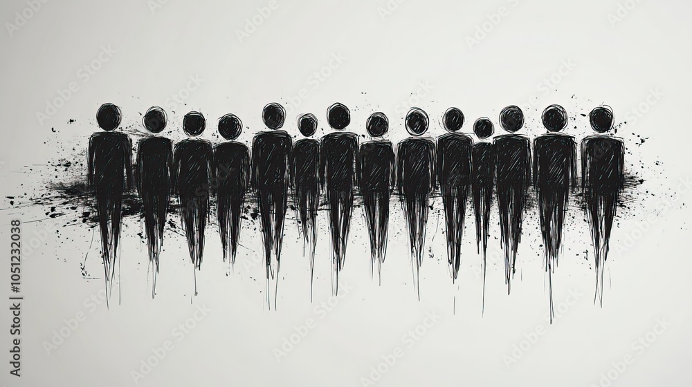 Poster simple one-line drawing of team members huddled together from top view, symbolizing teamwork on white background.