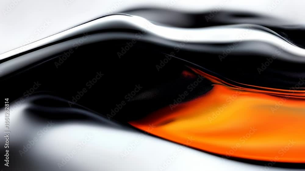 Poster abstract black and orange metallic waves, creating a glossy and sleek texture with a high-contrast c
