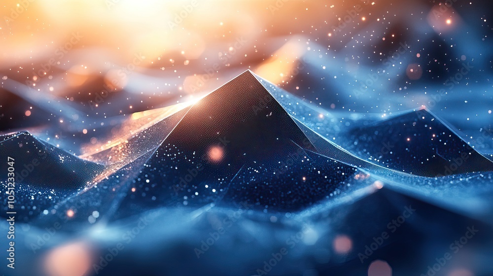 Poster sleek and modern polygonal background with flying geometric shapes, perfect for tech designs.image