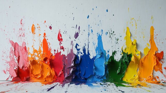 A single bold splash of colorful paint breaking the silence of an empty white canvas, evoking creative potential. paint on canvas, artistic expression