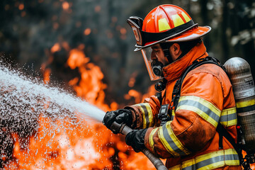Firefighter at Work, Committed to Saving Lives and Extinguishing Flames with Precision