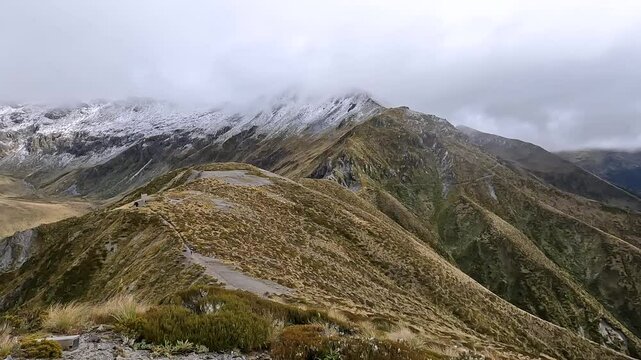 Mount Luxmore on the Kepler Track with Mountain Ridge views across the South Fiord of Lake Te Anau to the Murchison Mountains, New Zealand