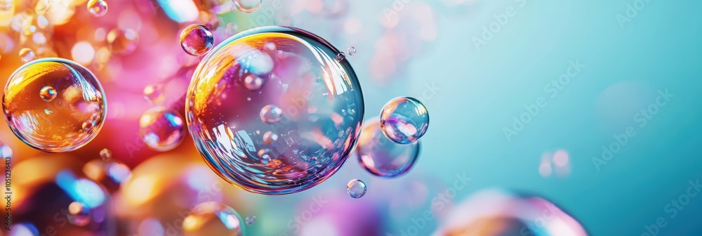 Poster a colorful image of many bubbles floating in the air