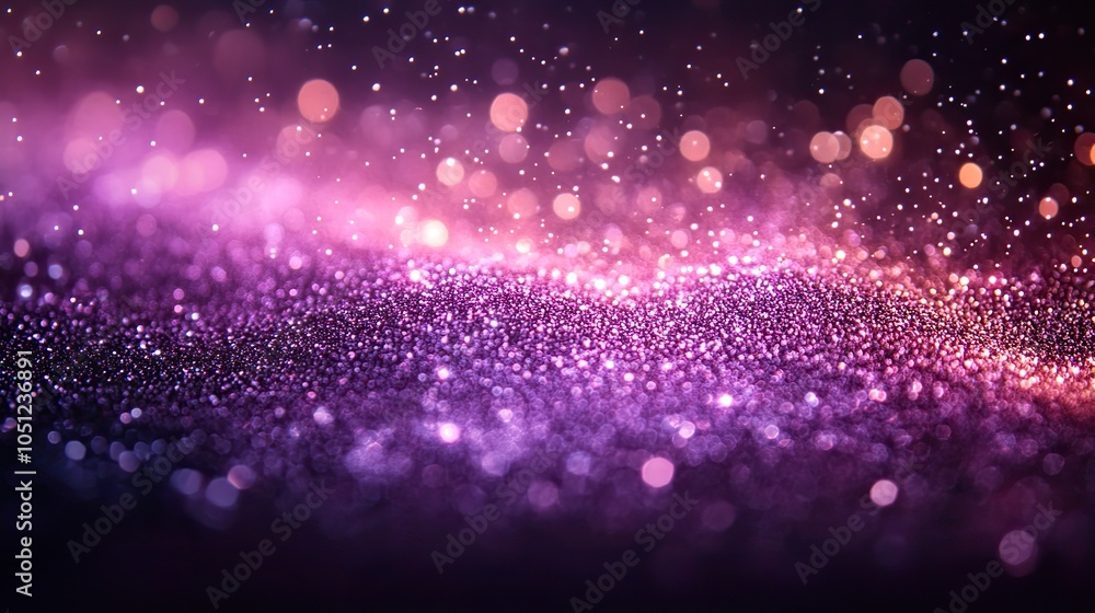 Poster sparkling purple glitter background against black backdrop, creating glamorous effect.
