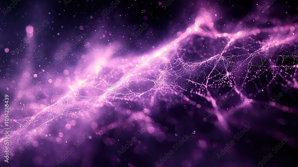 Poster spooky spider web pattern in purple tones, adding an eerie touch to black background.