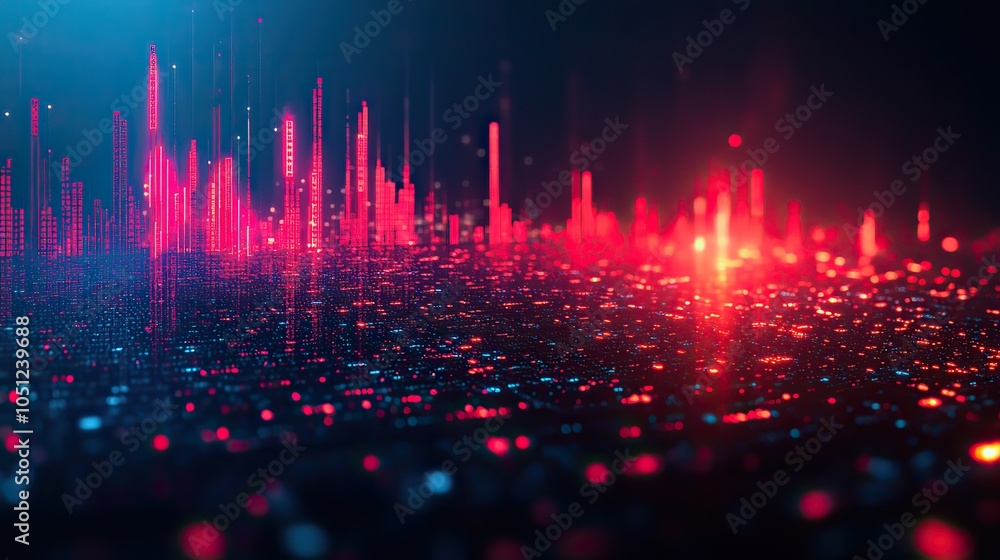 Poster stock market graph in blue and red against green background, showing decline with numbers and figures.