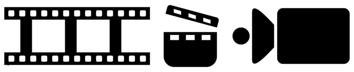 Obraz premium Video icons. shooting set icon. Film shooting, camera, old film, clapboard symbol for app, website, design element. movie concept. vector illustration.