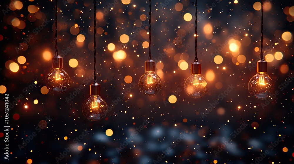 Poster string of glowing lights hanging against black background, creating magical and festive mood.image