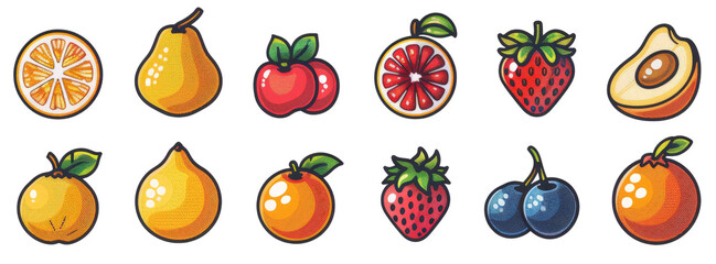 Fruit thin icon set. Outline icon collection. Vector illustration white background