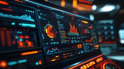 Obraz premium Computer Monitor Featuring Abstract Network Monitoring Dashboard