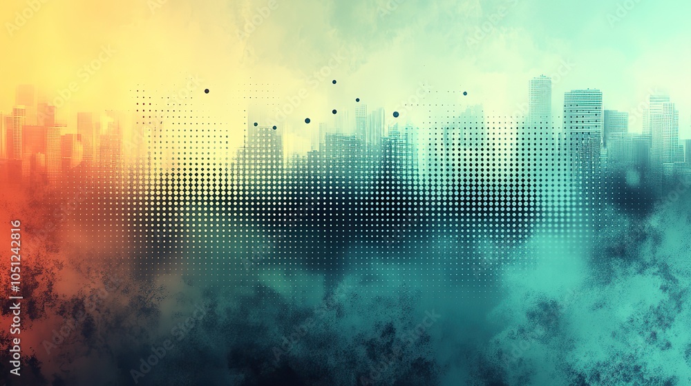 Poster teal and lime green retro background with halftone pattern adds fun and simple vibe.stock photo
