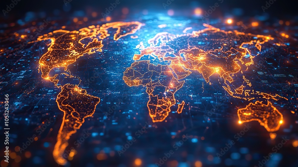 Aufkleber technological world map presented in sleek digital format, symbolizing global connections.illustration