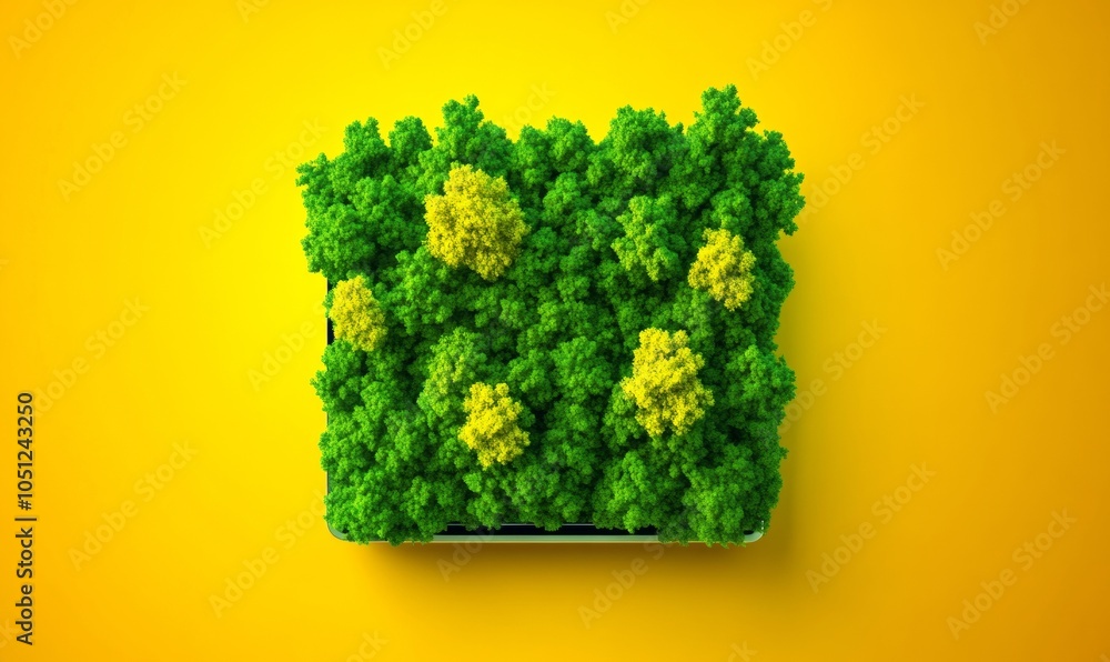 Poster Minimalist Laptop Shape Created with Trees on Vibrant Background