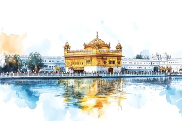 Pastel crayons sketch of Sri Harmandir Sahib, The Golden Temple in Punjab India.