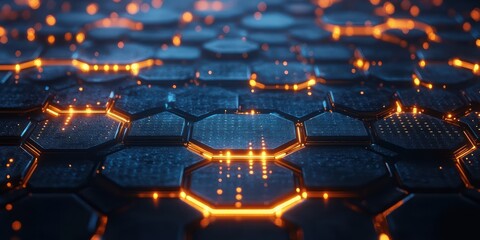 Obraz premium Futuristic Hexagonal Grid with Glowing Orange Lights