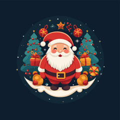 Christmas-Themed Cartoon Illustration with Santa Claus and Holiday Decorations &ndash; Vector Design for Greeting Cards
