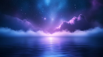 Naklejka premium Tranquil purple sky reflecting on calm ocean surface