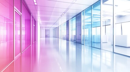 Modern Office Corridor with Colorful Glass Walls