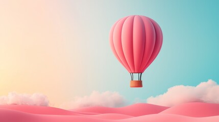 Fototapeta premium Minimalist Hot Air Balloon Floating Above Colorful Landscape