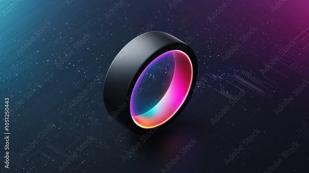 Poster blank mockup of a smart ring device showcasing a futuristic design with high-quality details and vib
