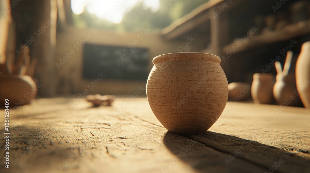 Poster high-detail artisan background mockup featuring handcrafted pottery in a rustic workshop setting for