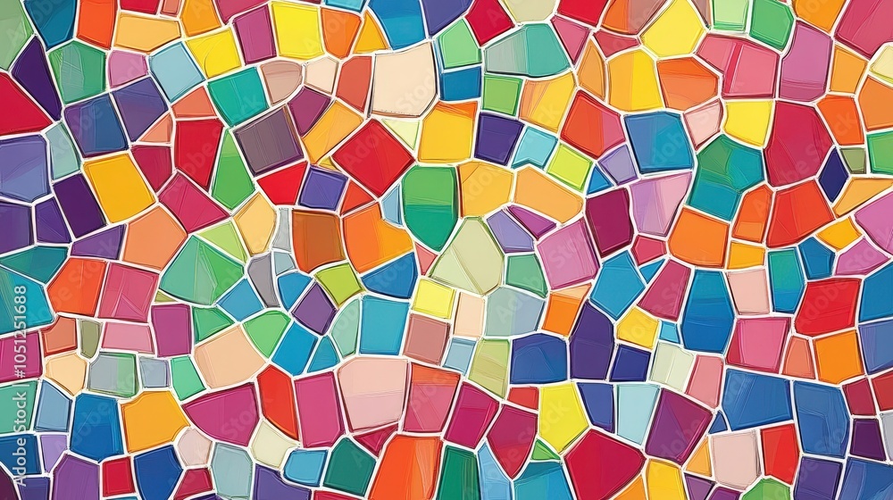 Poster a lively mosaic background composed of colorful tiles in various sizes and shapes.