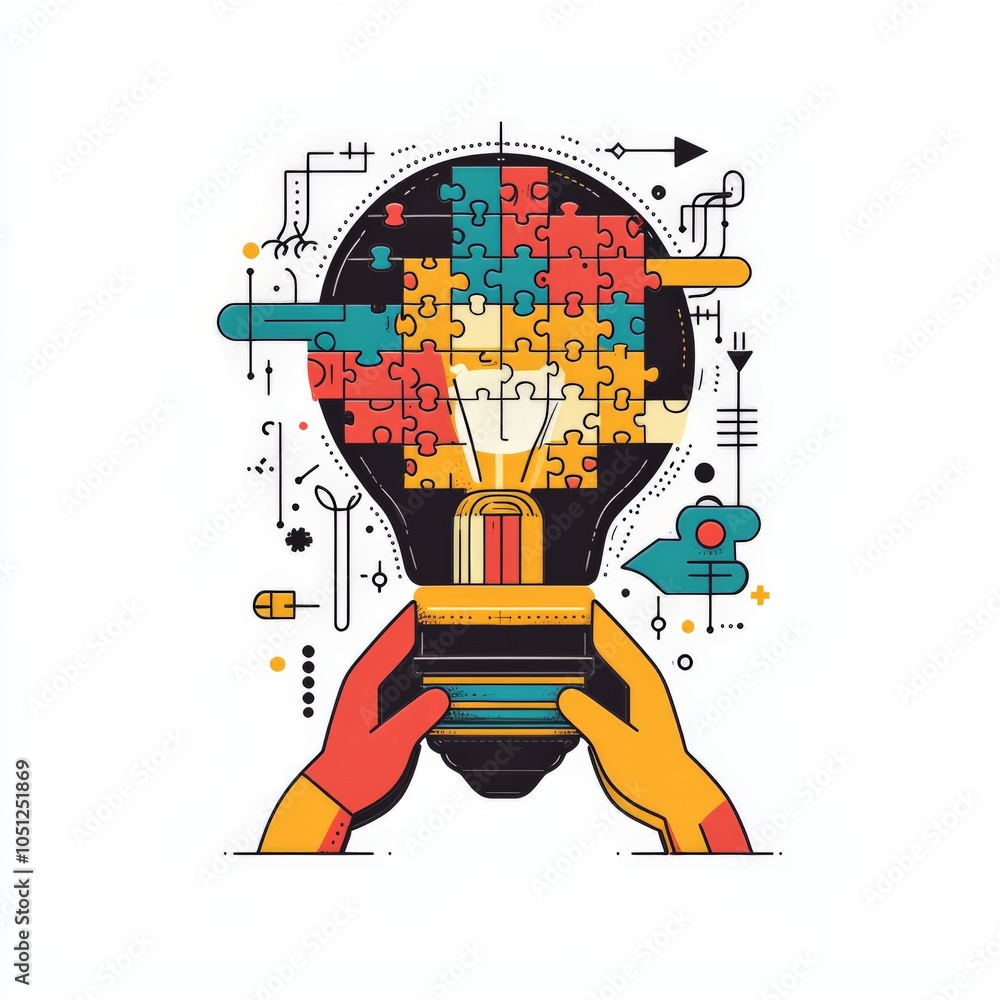 Poster creative illumination unleashing innovation through a puzzle of ideas and insights captured in a lig