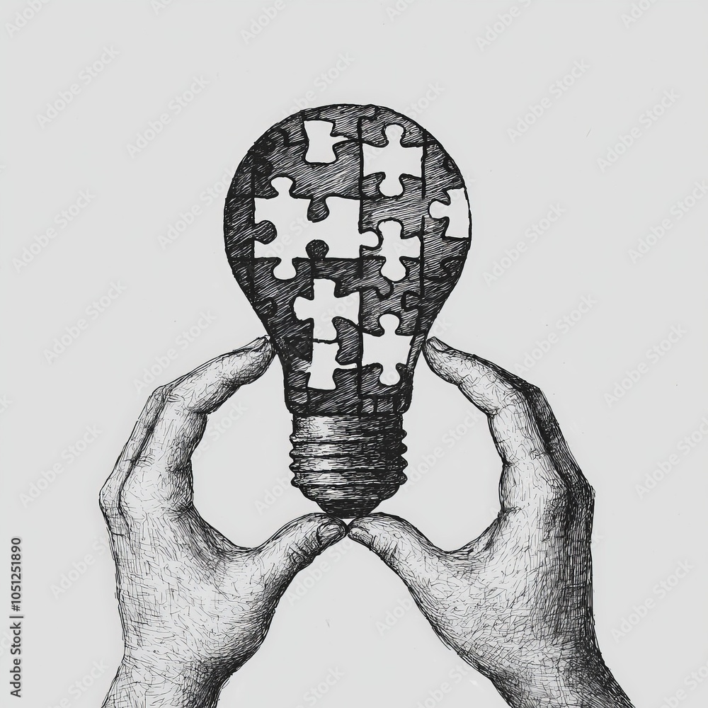 Poster embracing creativity how a light bulb and puzzle pieces represent innovative ideas and solutions in 