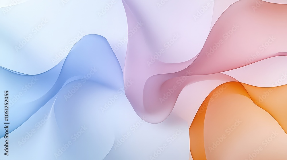 Poster a minimalist background composed of layered transparent shapes in soft pastel colors.