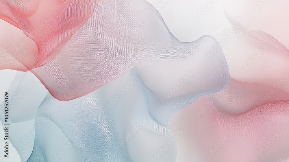Poster a minimalist background composed of layered transparent shapes in soft pastel colors.