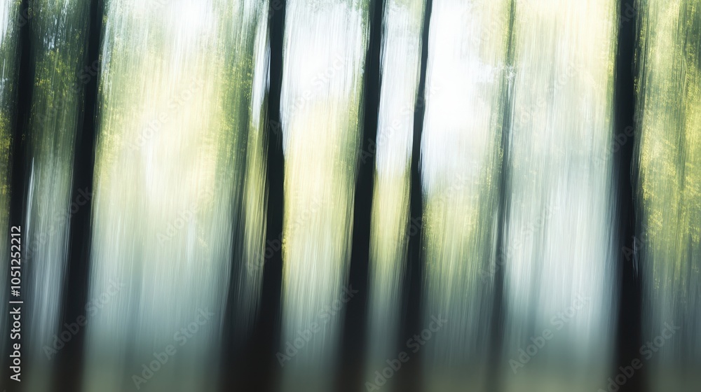 Poster a minimalist background depicting a calm forest scene with soft, blurred trees and dappled sunlight.