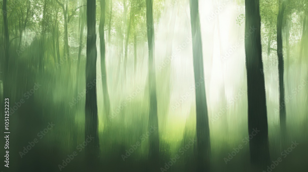 Poster a minimalist background depicting a calm forest scene with soft, blurred trees and dappled sunlight.