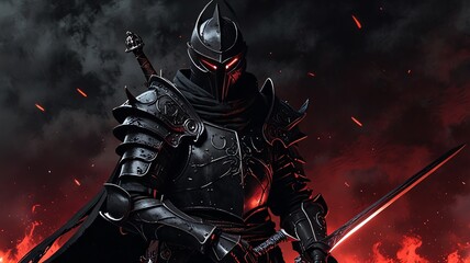 Naklejka premium a knight with a sword and a sword in the background