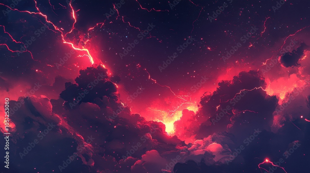 Poster a dynamic comic-style background filled with striking red lightning flashes, creating an exciting am