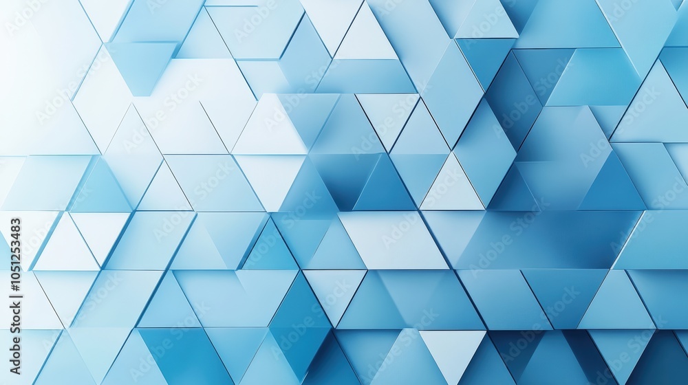 Poster a minimalist geometric background featuring interlocking triangles in various shades of blue.