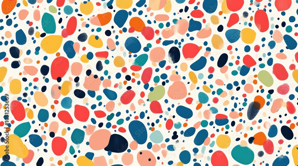 Poster a playful background featuring colorful abstract shapes in a variety of sizes and hues.